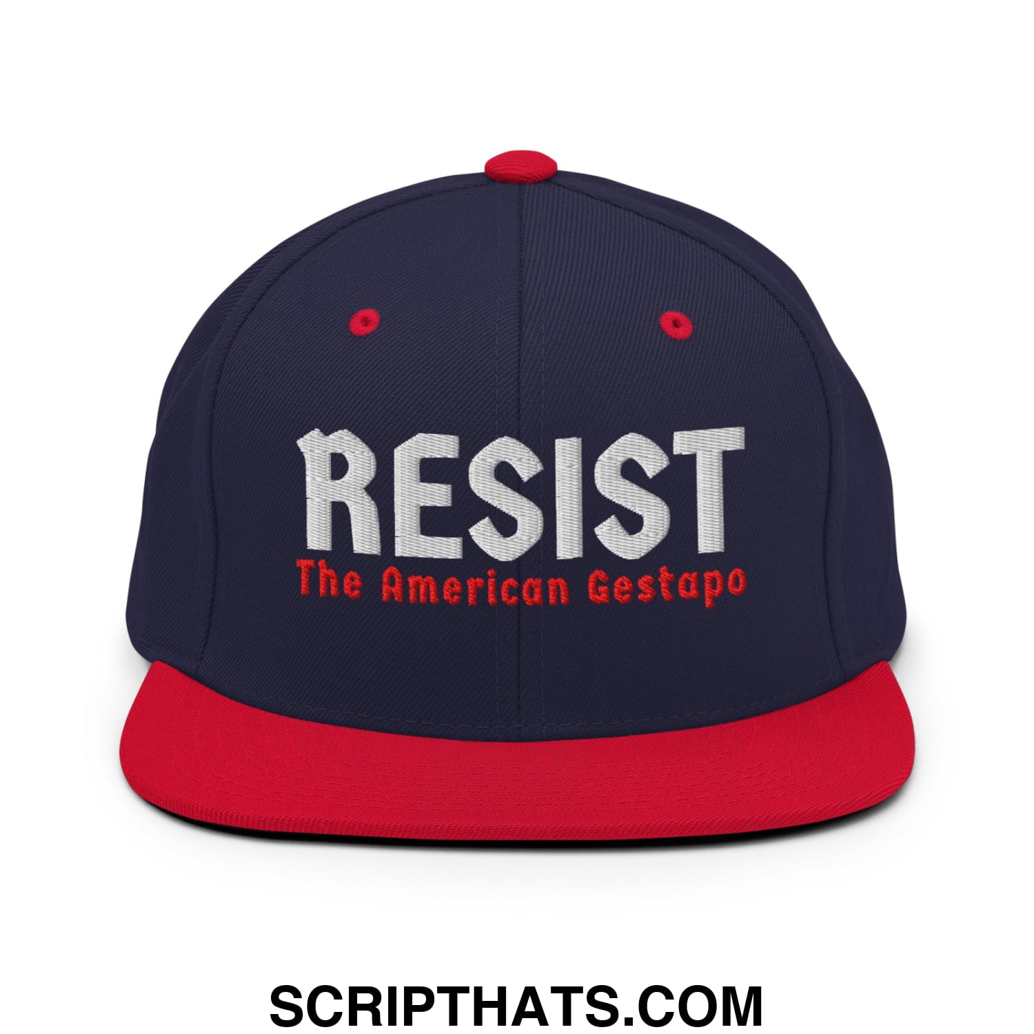 Resist The American Gestapo Embroidered Flat Bill Brim Snapback Hat Navy Red