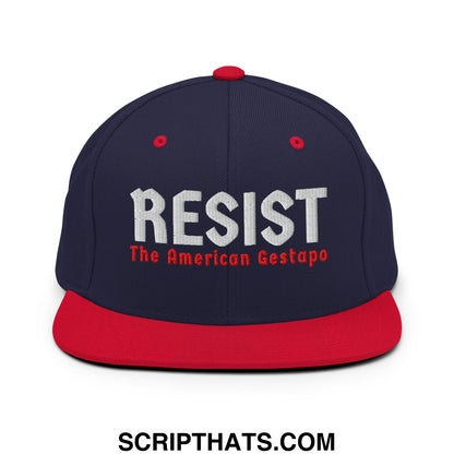 Resist The American Gestapo Embroidered Flat Bill Brim Snapback Hat Navy Red