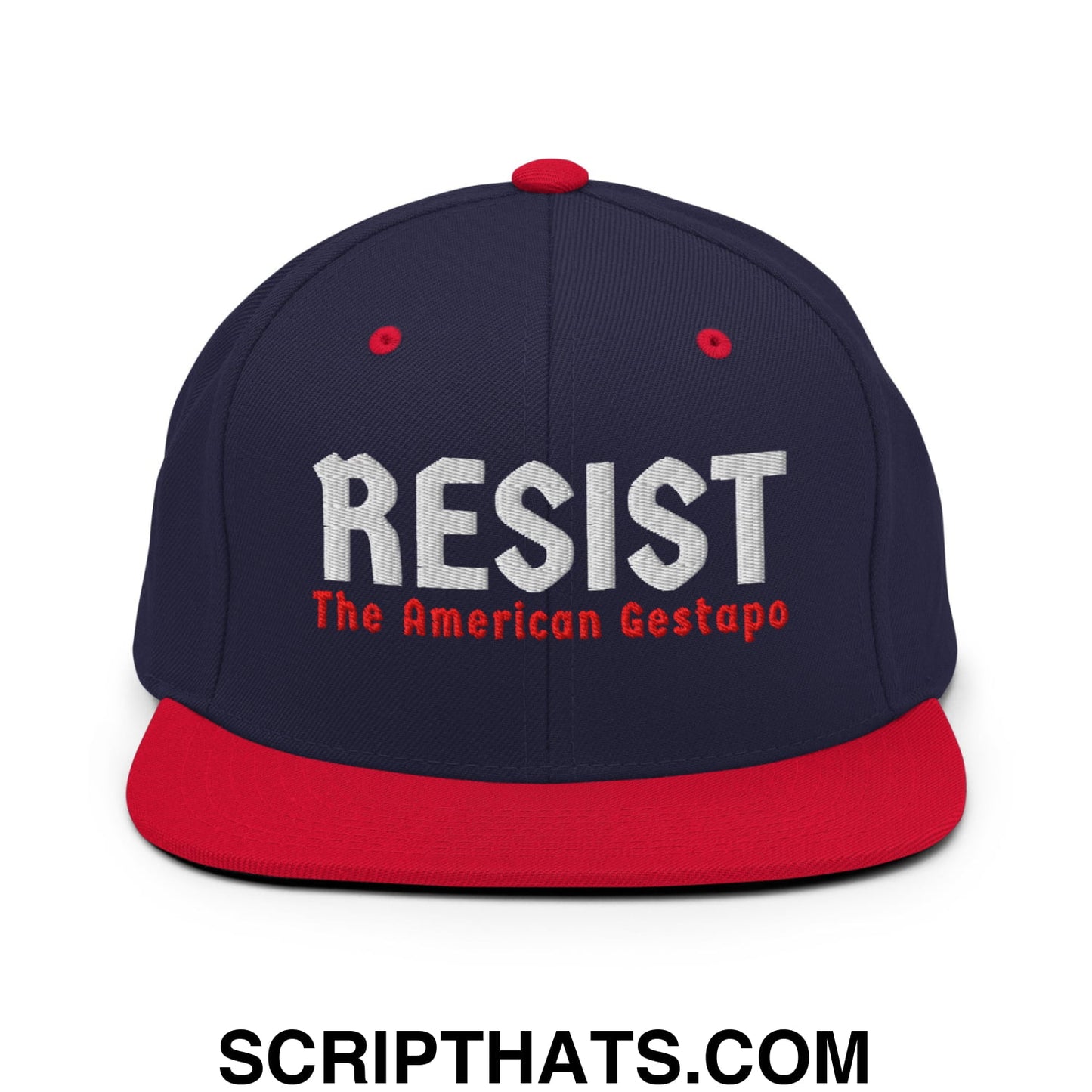 Resist The American Gestapo Embroidered Flat Bill Brim Snapback Hat Navy Red