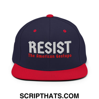 Resist The American Gestapo Embroidered Flat Bill Brim Snapback Hat Navy Red