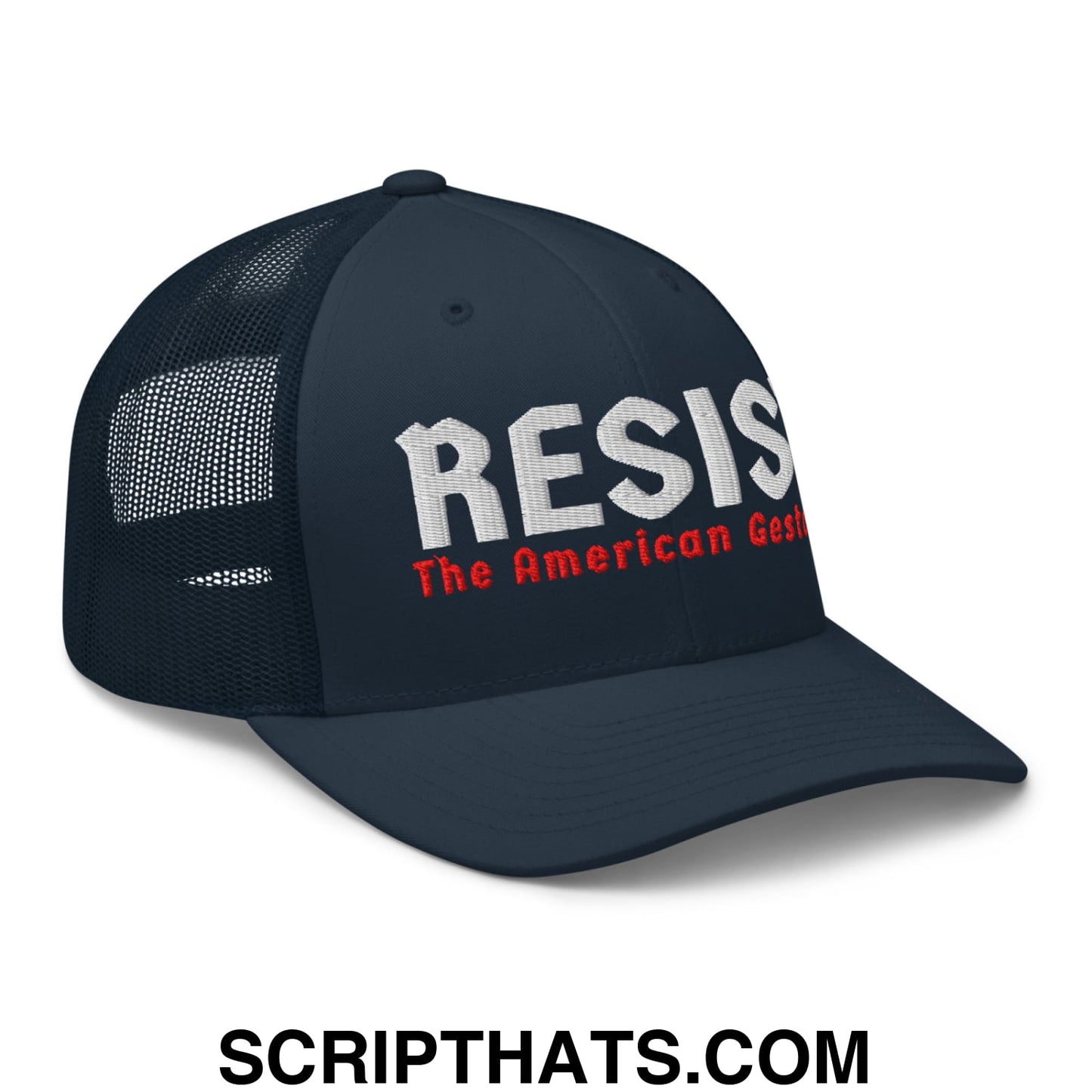 Resist The American Gestapo Embroidered Mesh Trucker Hat Navy