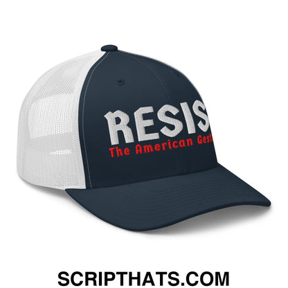 Resist The American Gestapo Embroidered Mesh Trucker Hat Navy White