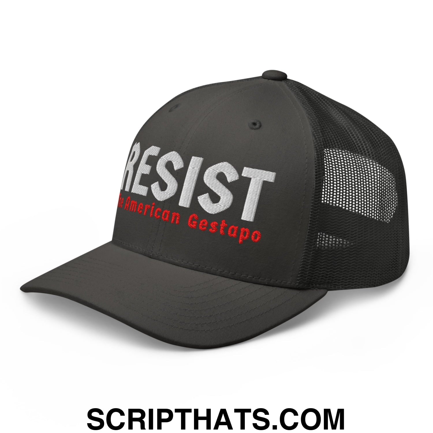 Resist The American Gestapo Embroidered Mesh Trucker Hat Charcoal