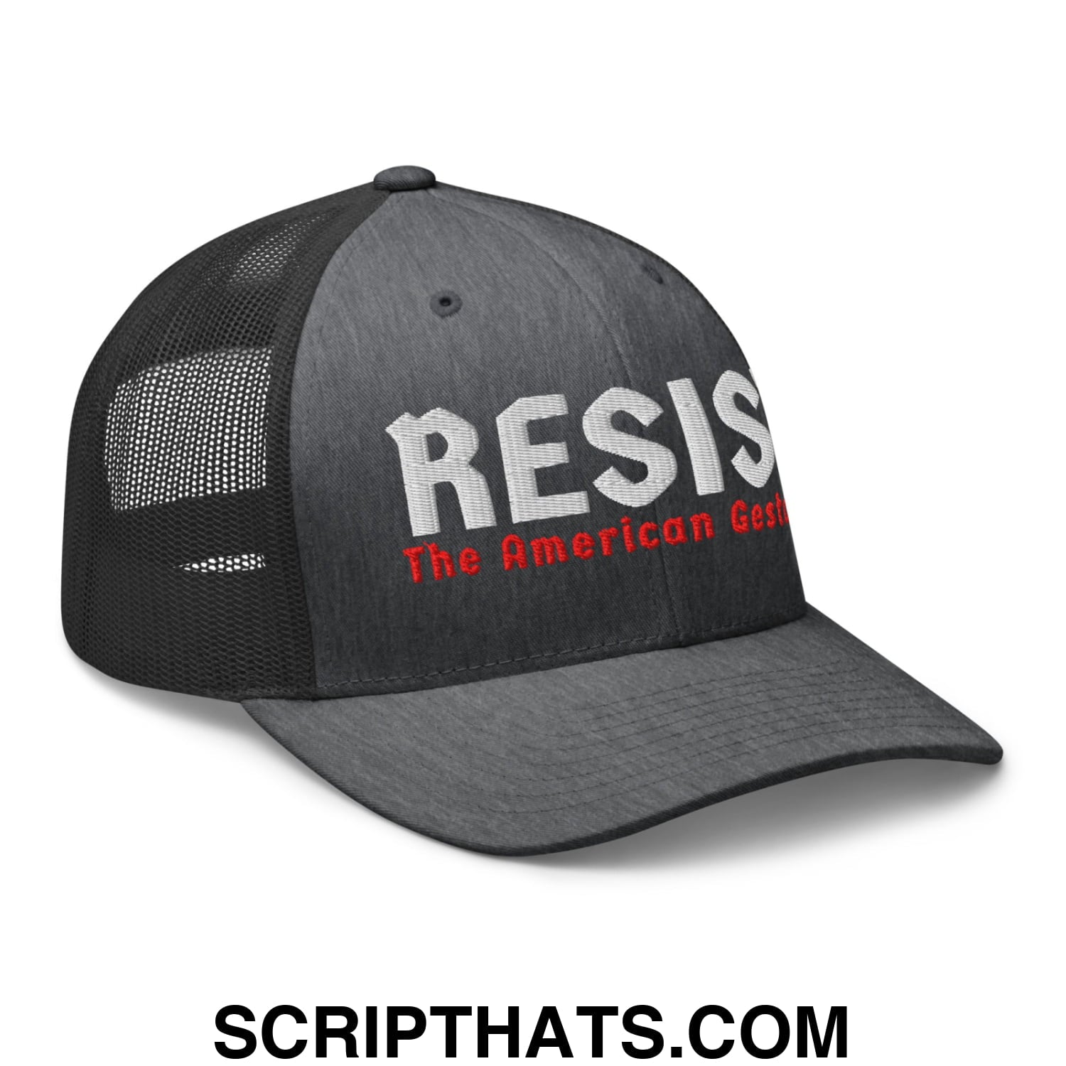 Resist The American Gestapo Embroidered Mesh Trucker Hat Dark Heather Gray