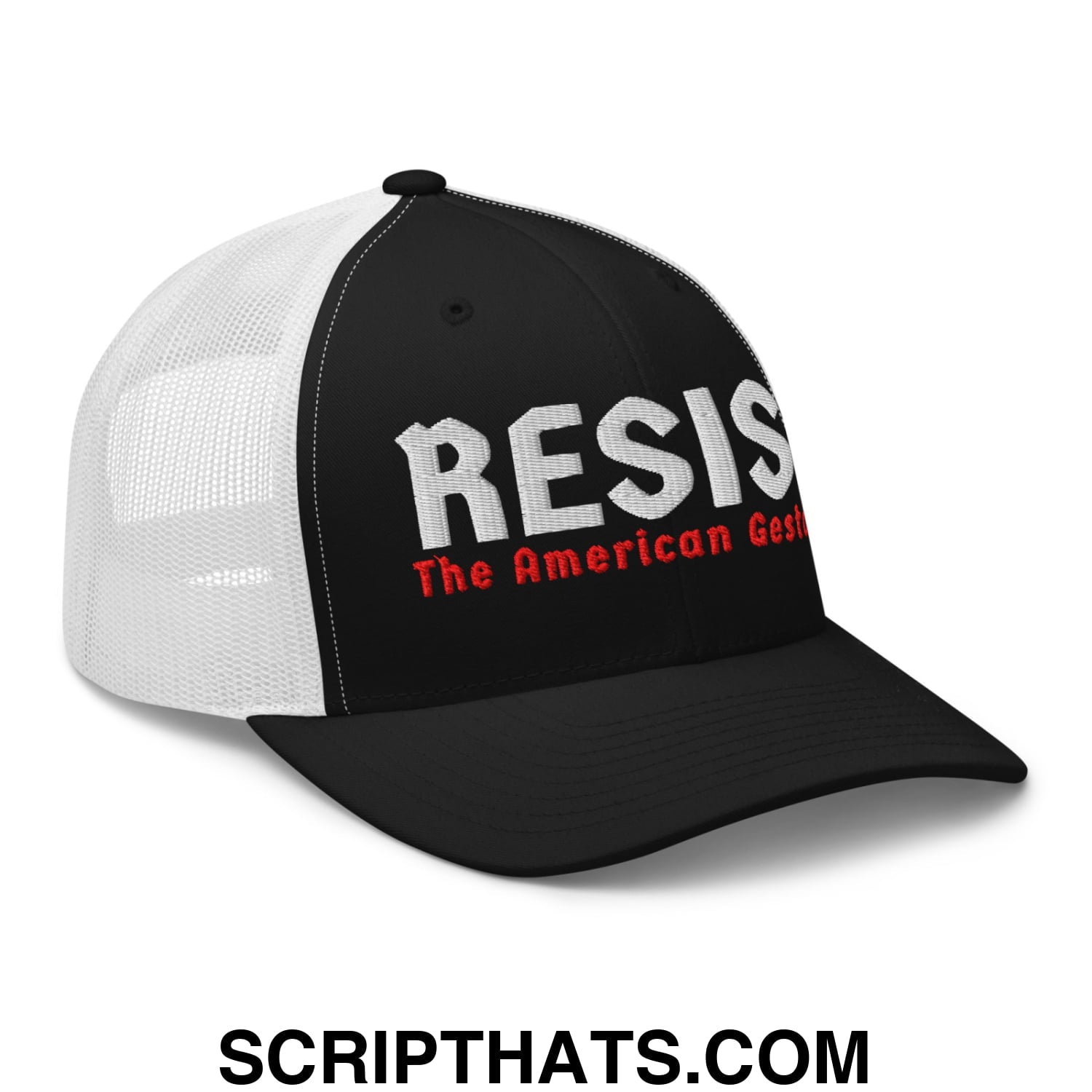 Resist The American Gestapo Embroidered Mesh Trucker Hat Black White