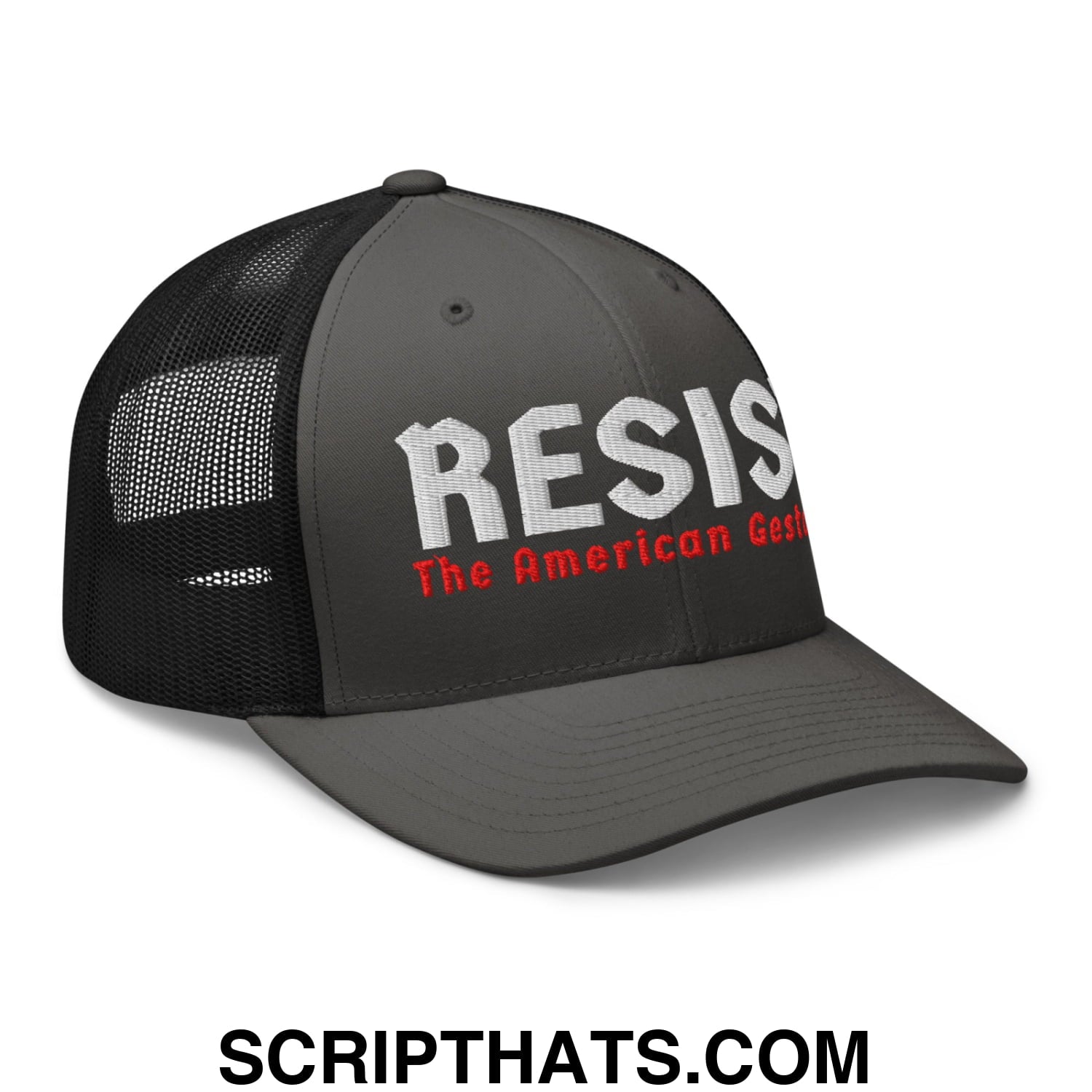 Resist The American Gestapo Embroidered Mesh Trucker Hat Charcoal Black