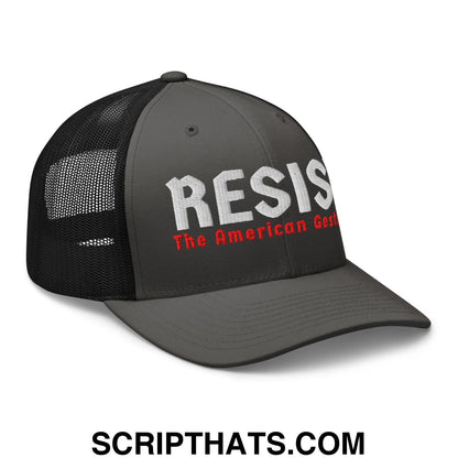 Resist The American Gestapo Embroidered Mesh Trucker Hat Charcoal Black