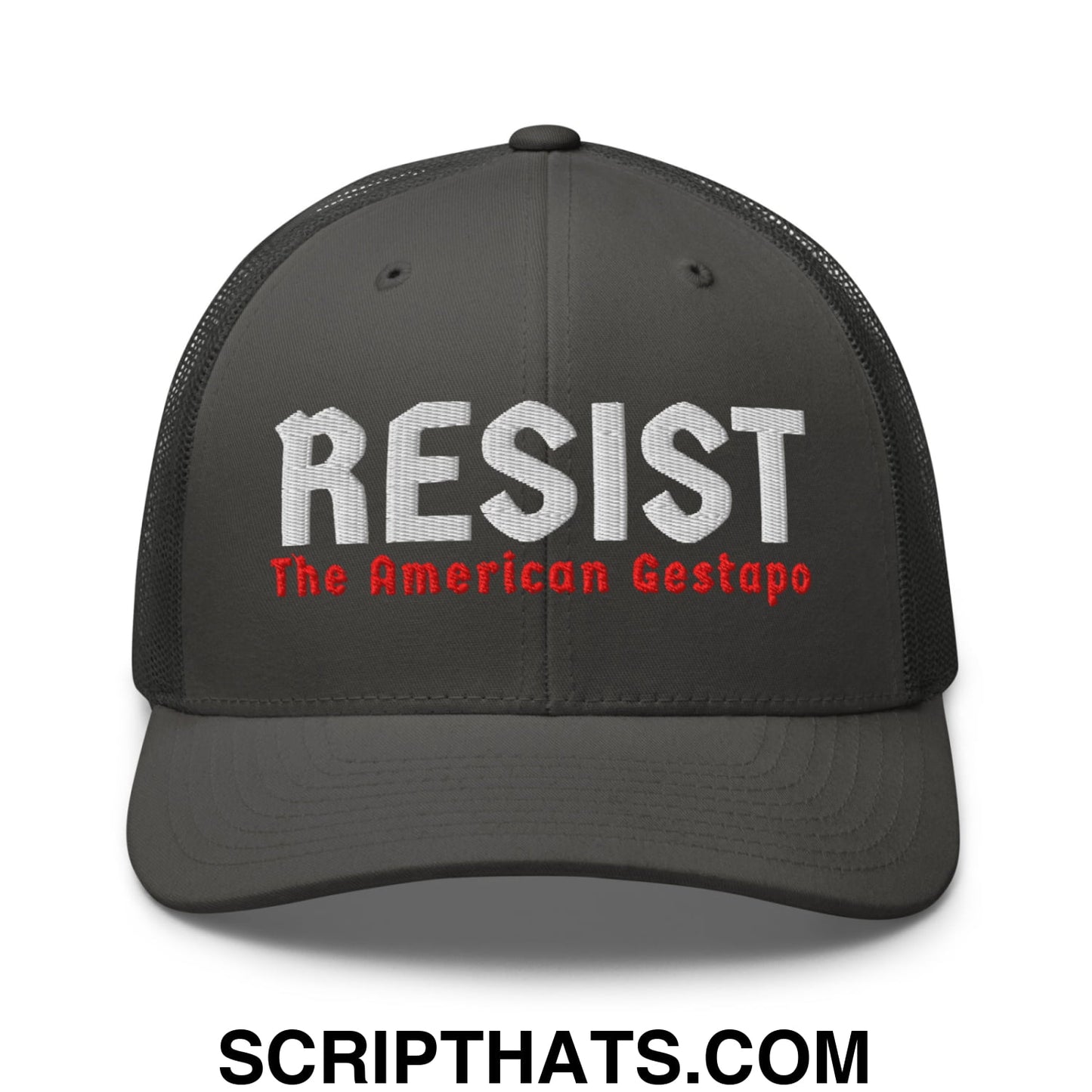 Resist The American Gestapo Embroidered Mesh Trucker Hat Charcoal