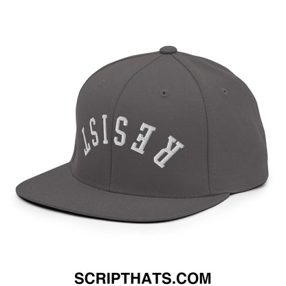Resist Upside Down Embroidered Flat Bill Brim Snapback Hat Dark Grey