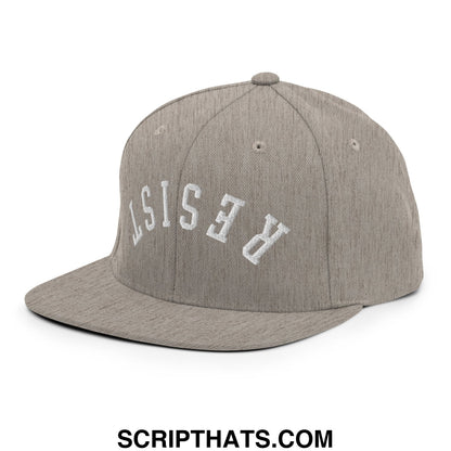 Resist Upside Down Embroidered Flat Bill Brim Snapback Hat Heather Grey