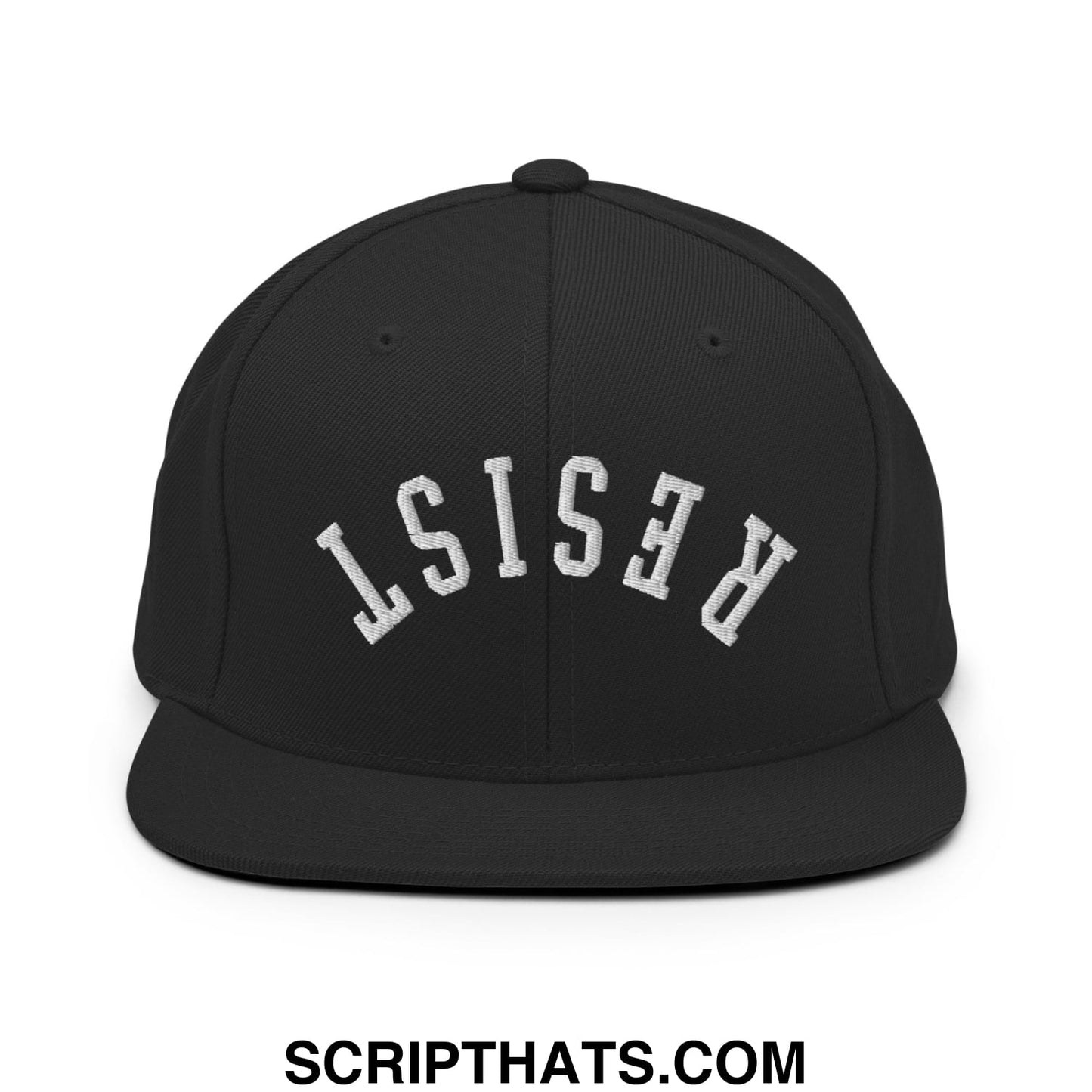 Resist Upside Down Embroidered Flat Bill Brim Snapback Hat Black