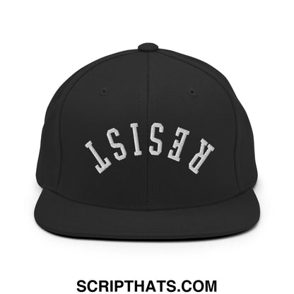 Resist Upside Down Embroidered Flat Bill Brim Snapback Hat Black