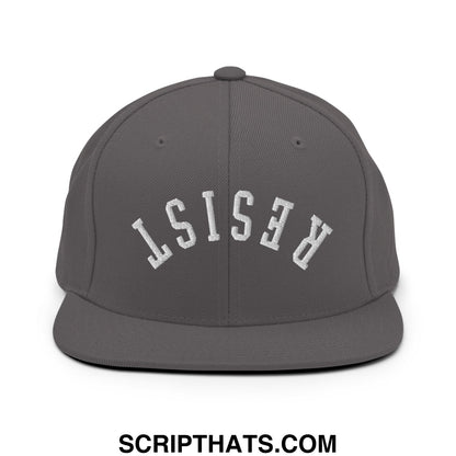 Resist Upside Down Embroidered Flat Bill Brim Snapback Hat Dark Grey