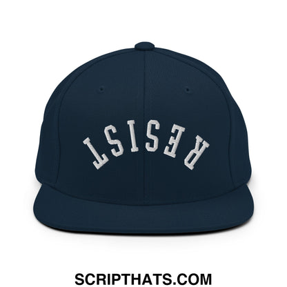 Resist Upside Down Embroidered Flat Bill Brim Snapback Hat Dark Navy