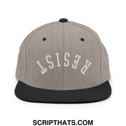 Resist Upside Down Embroidered Flat Bill Brim Snapback Hat Heather Black