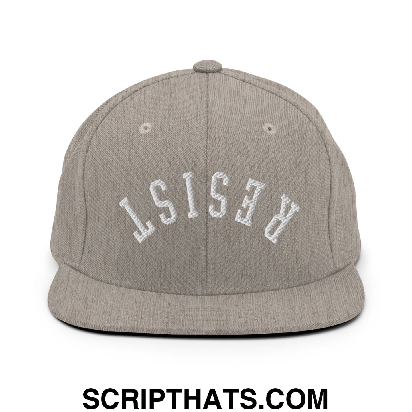 Resist Upside Down Embroidered Flat Bill Brim Snapback Hat Heather Grey