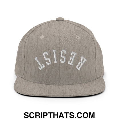 Resist Upside Down Embroidered Flat Bill Brim Snapback Hat Heather Grey