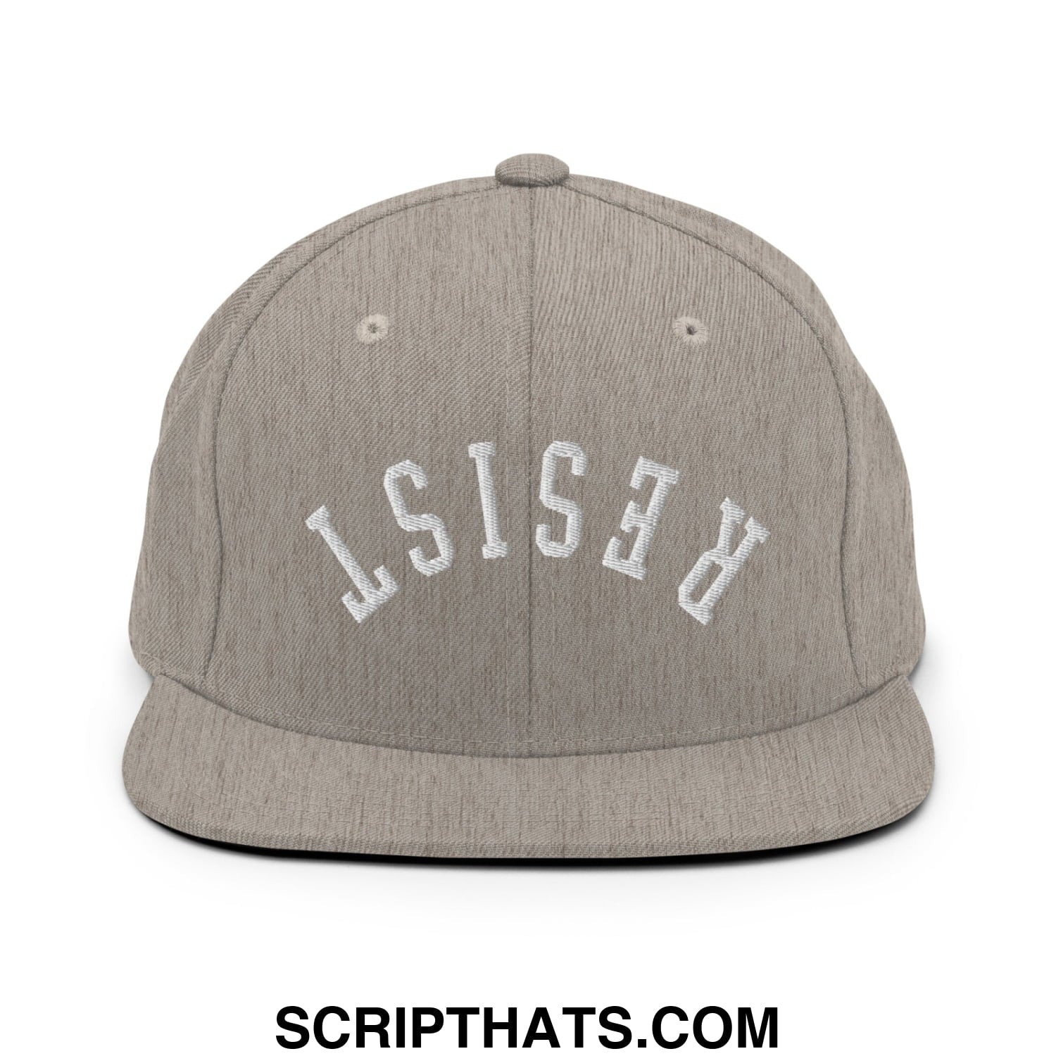 Resist Upside Down Embroidered Flat Bill Brim Snapback Hat Heather Grey