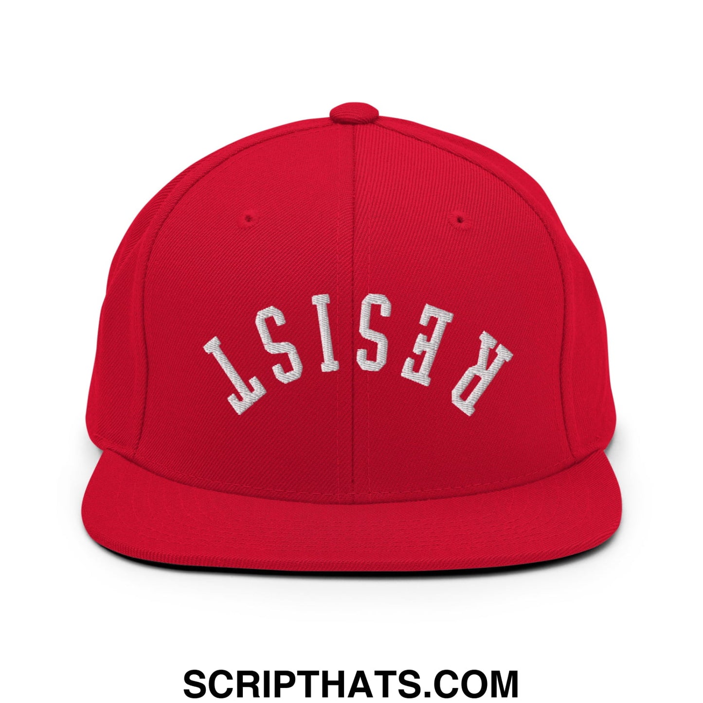 Resist Upside Down Embroidered Flat Bill Brim Snapback Hat Red