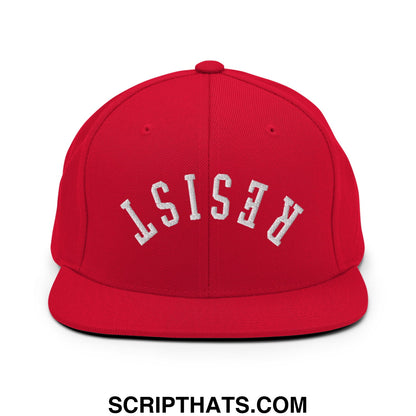 Resist Upside Down Embroidered Flat Bill Brim Snapback Hat Red