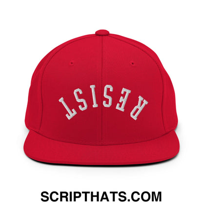 Resist Upside Down Embroidered Flat Bill Brim Snapback Hat Red