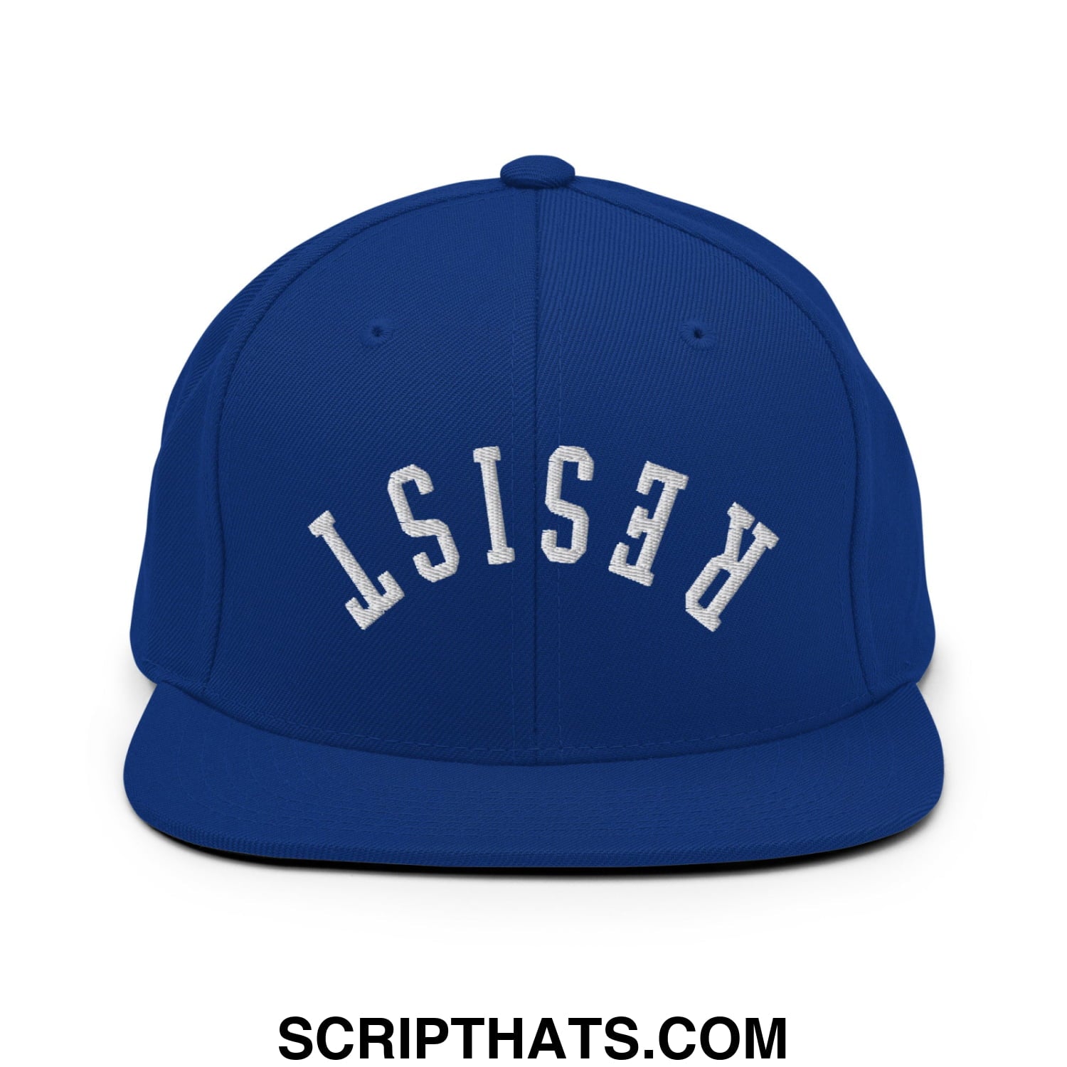 Resist Upside Down Embroidered Flat Bill Brim Snapback Hat Royal Blue