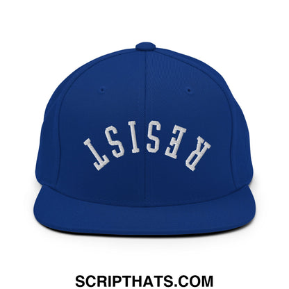 Resist Upside Down Embroidered Flat Bill Brim Snapback Hat Royal Blue