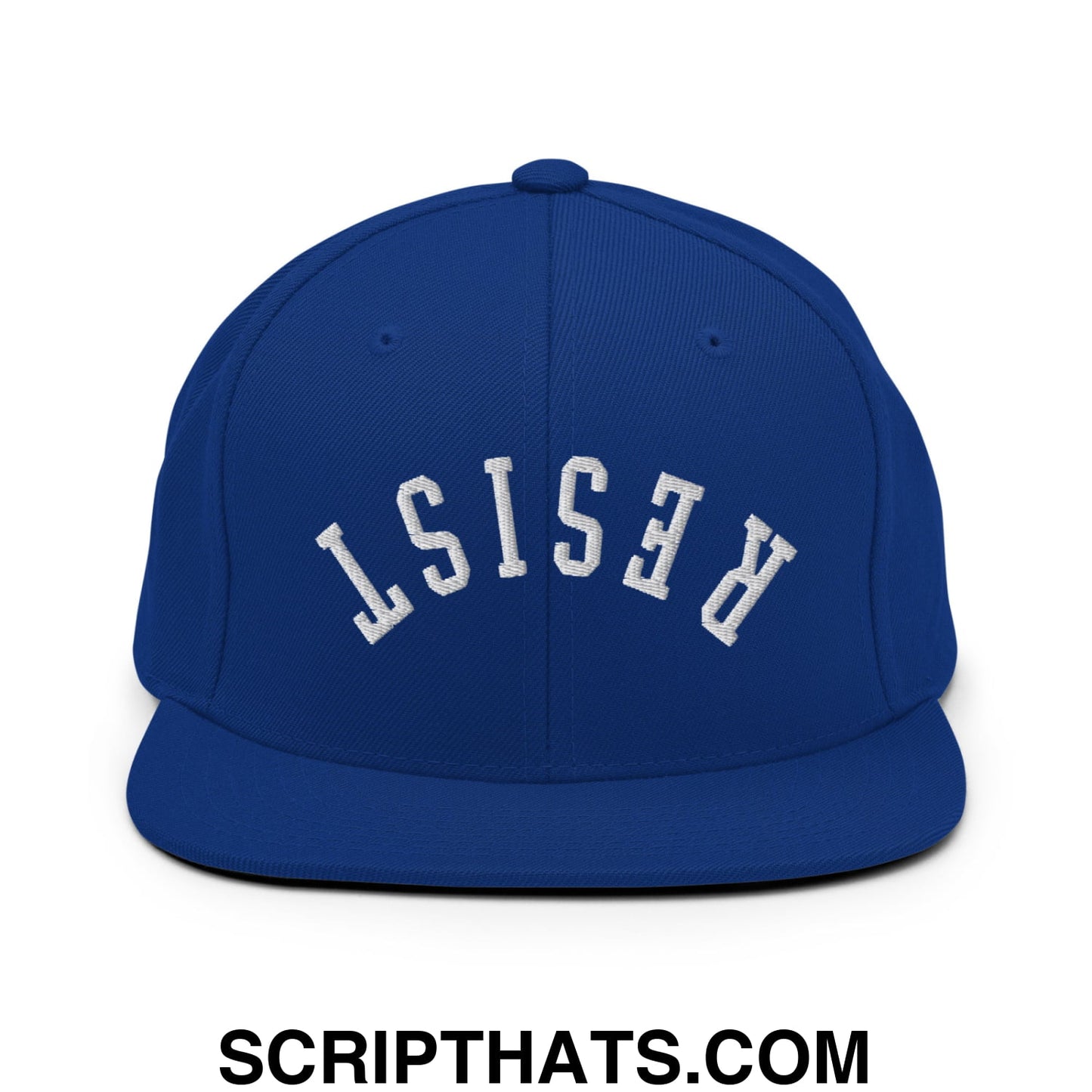 Resist Upside Down Embroidered Flat Bill Brim Snapback Hat Royal Blue