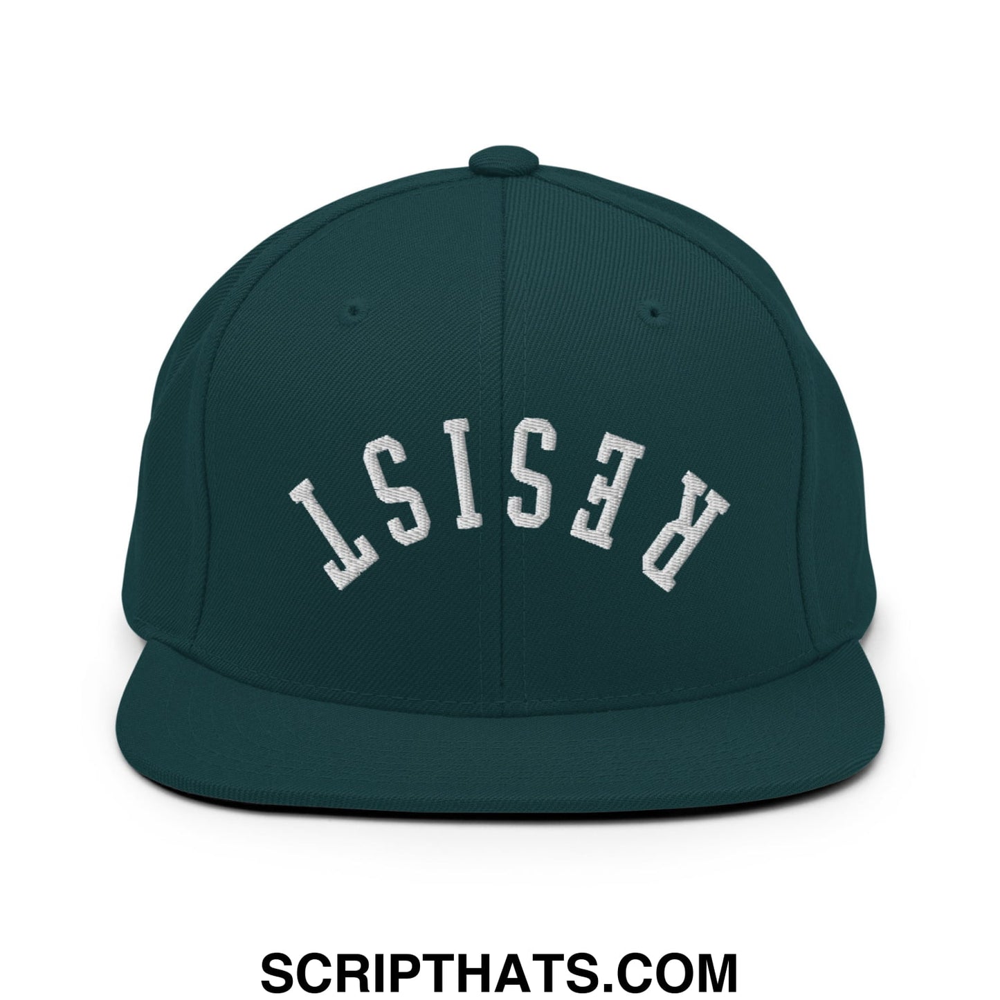 Resist Upside Down Embroidered Flat Bill Brim Snapback Hat Spruce