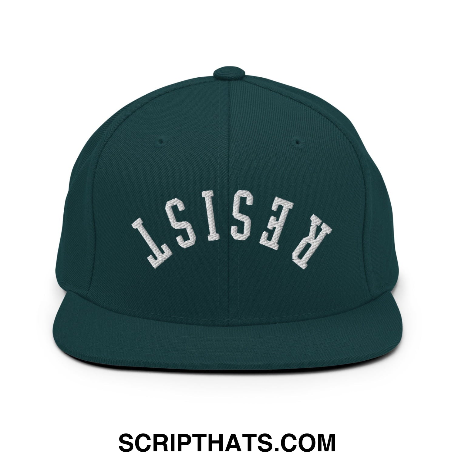 Resist Upside Down Embroidered Flat Bill Brim Snapback Hat Spruce