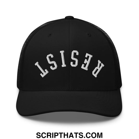 Resist Upside Down Embroidered Mesh Trucker Hat Black