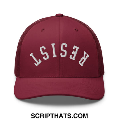 Resist Upside Down Embroidered Mesh Trucker Hat Cranberry