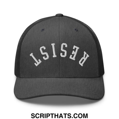 Resist Upside Down Embroidered Mesh Trucker Hat Dark Heather Gray