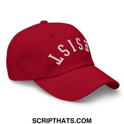 Resist Upside Down Embroidered Unstructured Dad Hat Cranberry
