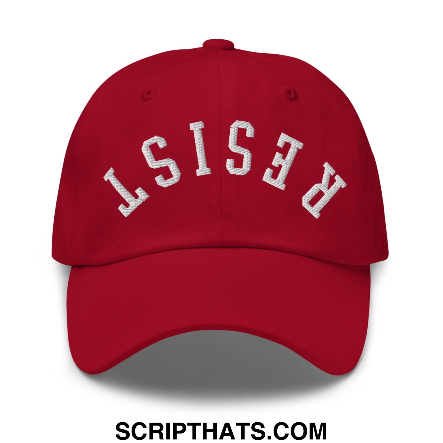 Resist Upside Down Embroidered Unstructured Dad Hat Cranberry