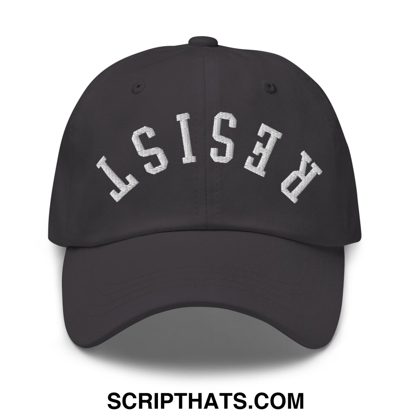 Resist Upside Down Embroidered Unstructured Dad Hat Dark Grey