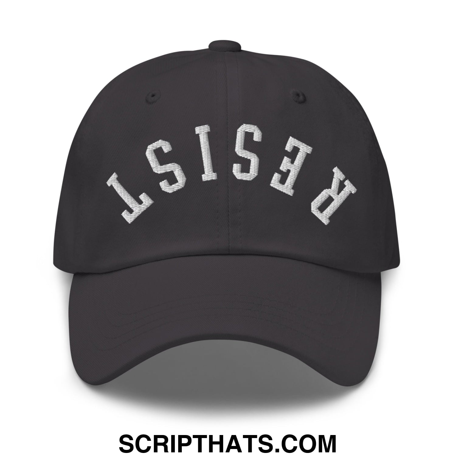 Resist Upside Down Embroidered Unstructured Dad Hat Dark Grey