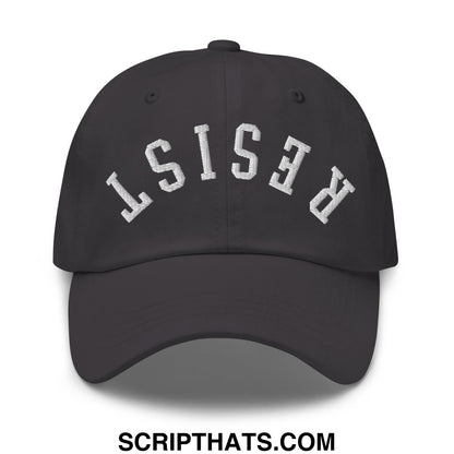 Resist Upside Down Embroidered Unstructured Dad Hat Dark Grey