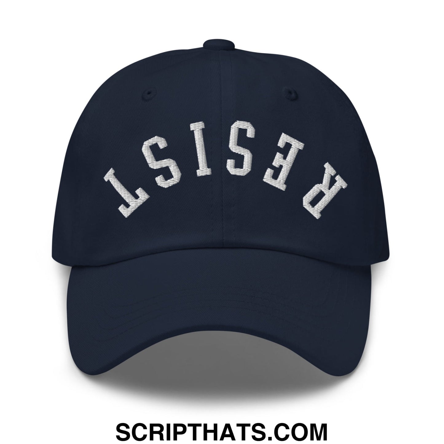 Resist Upside Down Embroidered Unstructured Dad Hat Navy