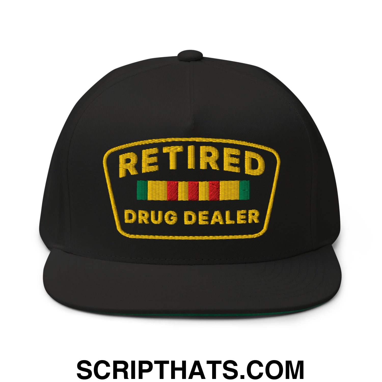 Retired Drug Dealer Embroidered Flat Bill Brim 5 Panel Snapback Hat Default Title