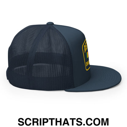 Retired Drug Dealer Embroidered Flat Bill Brim Mesh Trucker Hat Navy