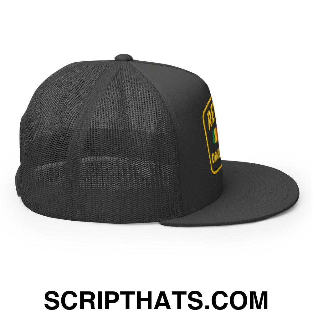 Retired Drug Dealer Embroidered Flat Bill Brim Mesh Trucker Hat Charcoal