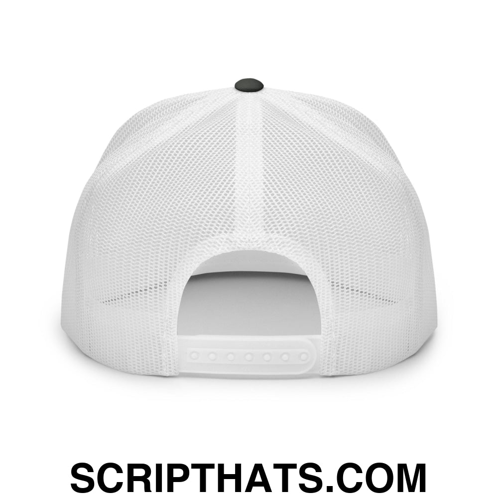 Retired Drug Dealer Embroidered Flat Bill Brim Mesh Trucker Hat Charcoal White