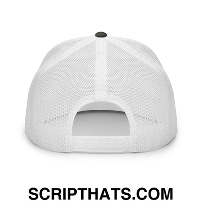 Retired Drug Dealer Embroidered Flat Bill Brim Mesh Trucker Hat Charcoal White