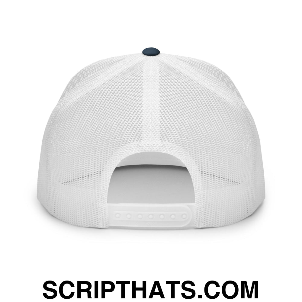 Retired Drug Dealer Embroidered Flat Bill Brim Mesh Trucker Hat Navy White