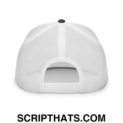 Retired Drug Dealer Embroidered Flat Bill Brim Mesh Trucker Hat Navy White