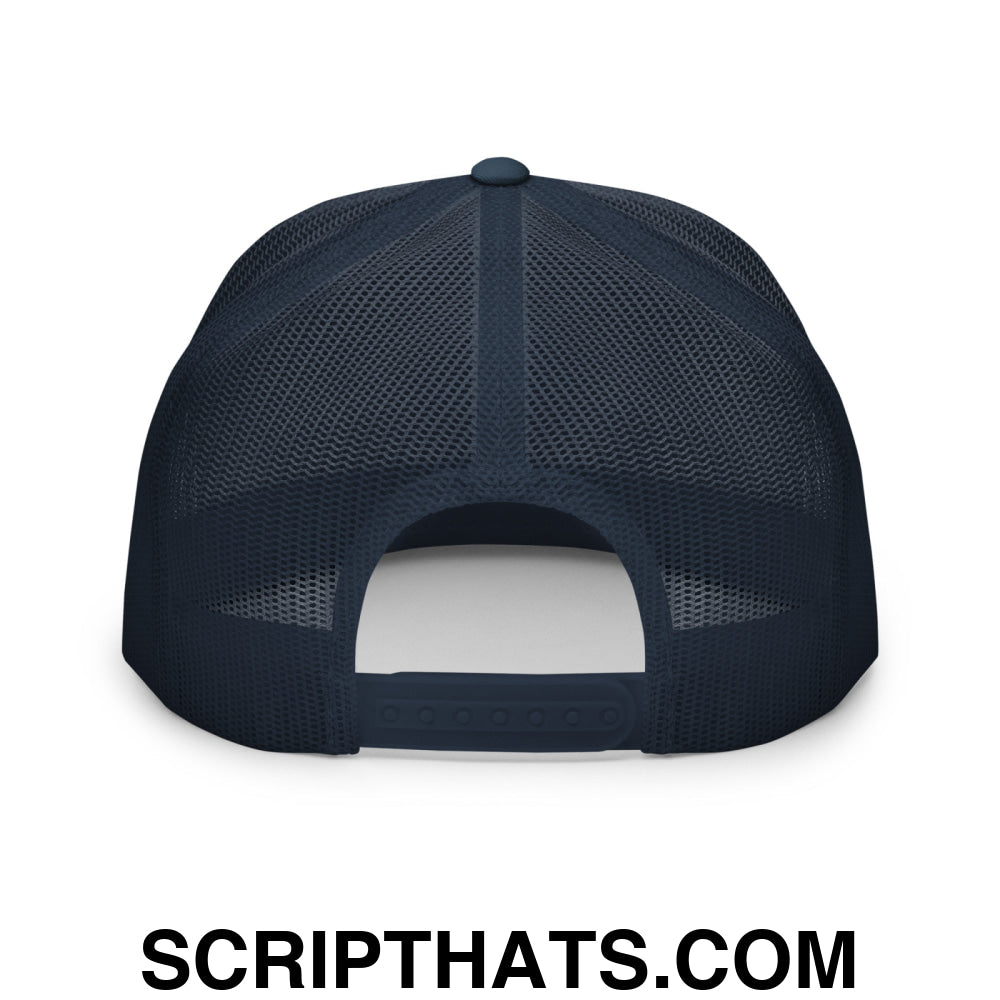 Retired Drug Dealer Embroidered Flat Bill Brim Mesh Trucker Hat Navy