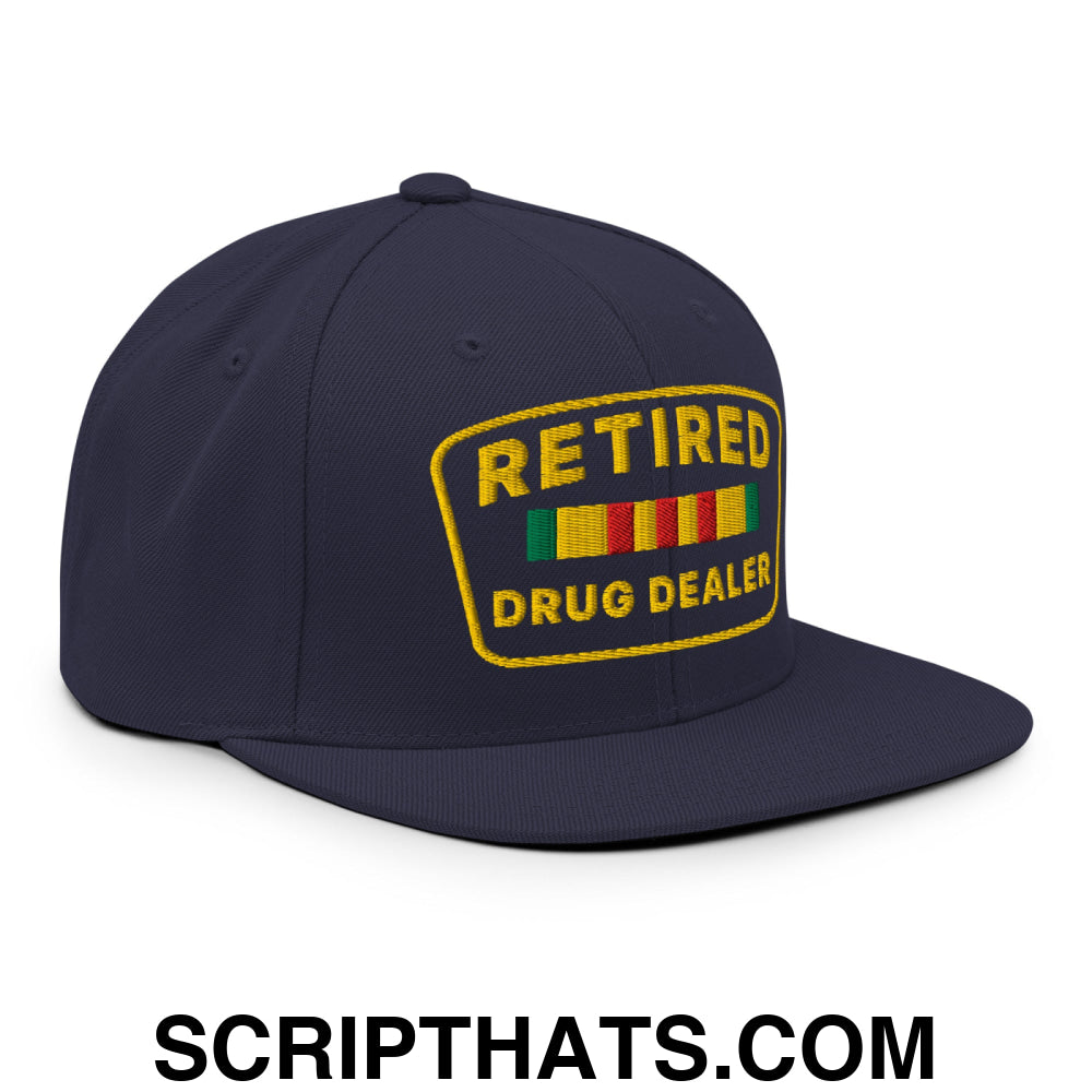 Retired Drug Dealer Embroidered Flat Bill Brim Snapback Hat Navy