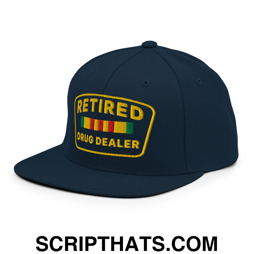 Retired Drug Dealer Embroidered Flat Bill Brim Snapback Hat Dark Navy