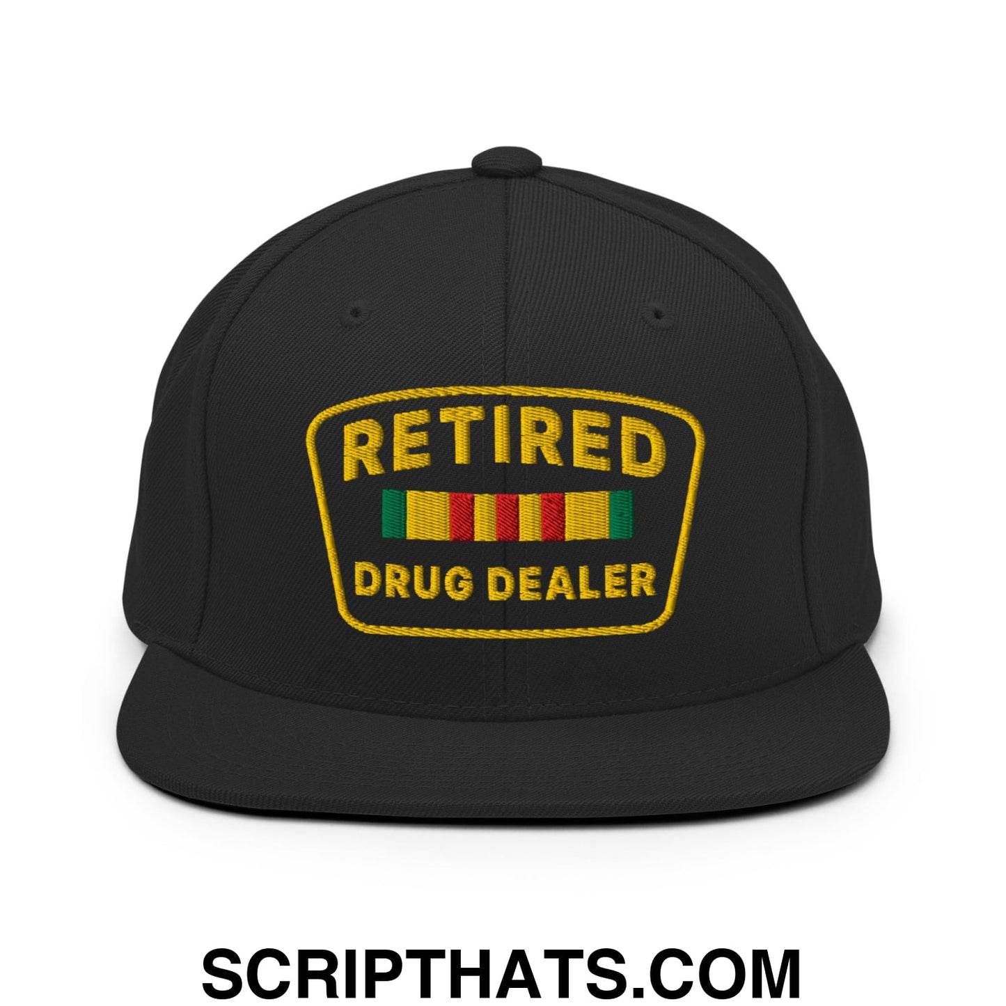 Retired Drug Dealer Embroidered Flat Bill Brim Snapback Hat Black